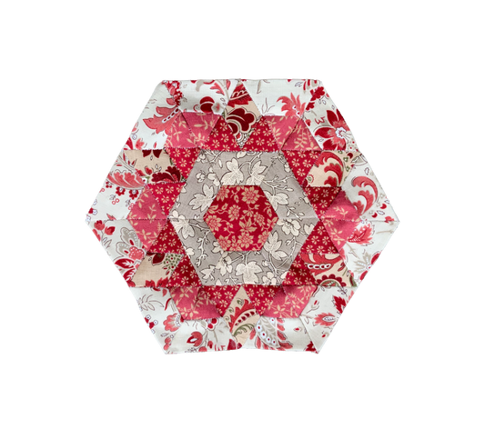 8 inch English Paper Pieced Hexagon shaped Rose Quilt block 