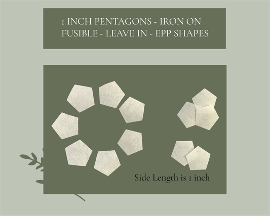 100 pcs. 1 inch English Paper Piecing Pentagons - Iron On Fusible Leave Ins