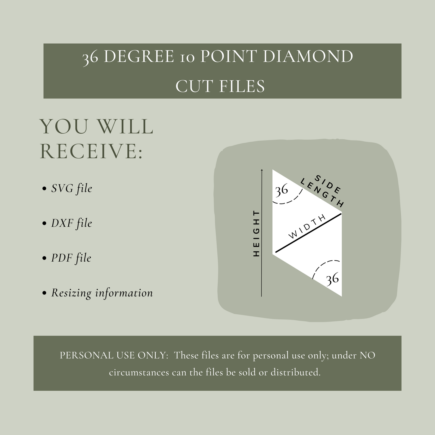 Diamond SVG DXF Cut Files - 36 degree 10 point