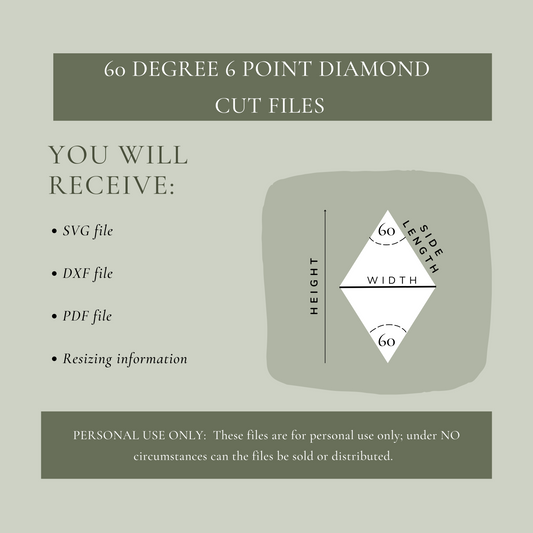 Diamond SVG DXF Cut Files - 60 degree 6 point