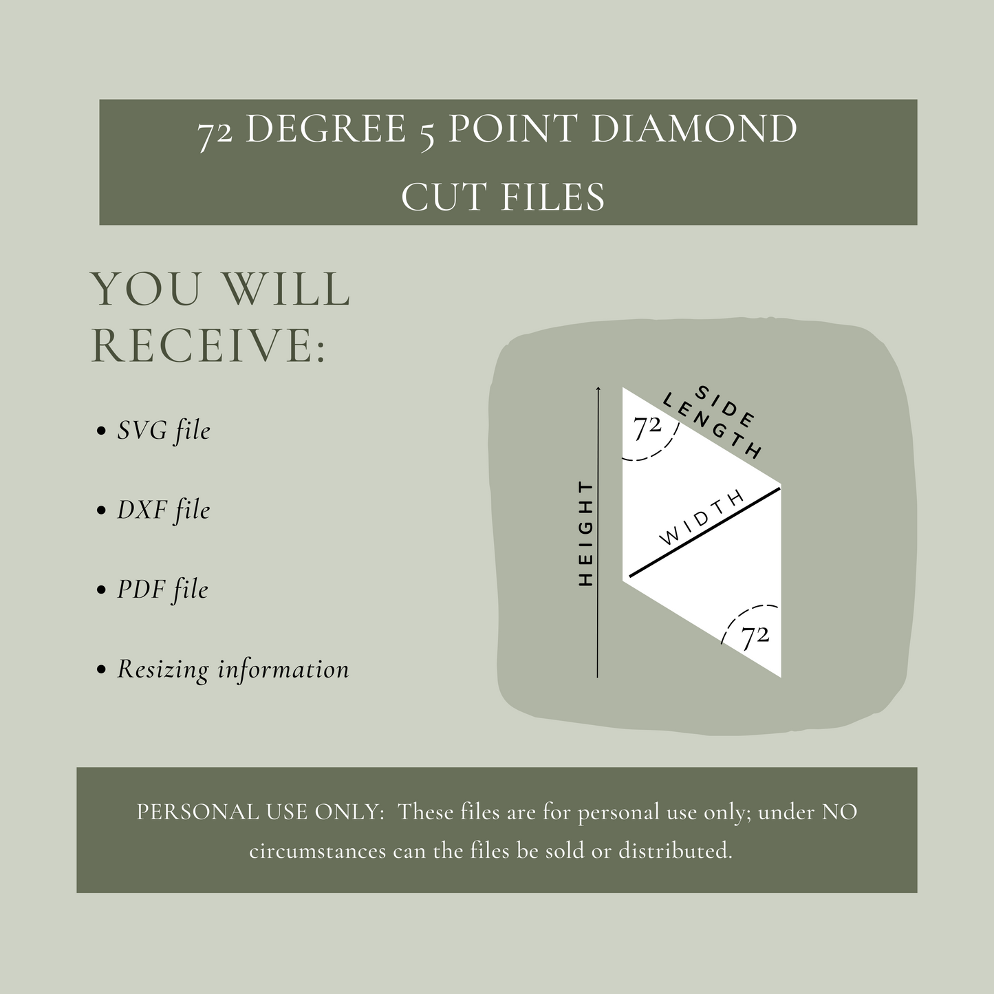 Diamond SVG DXF Cut Files - 72 degree 5 point